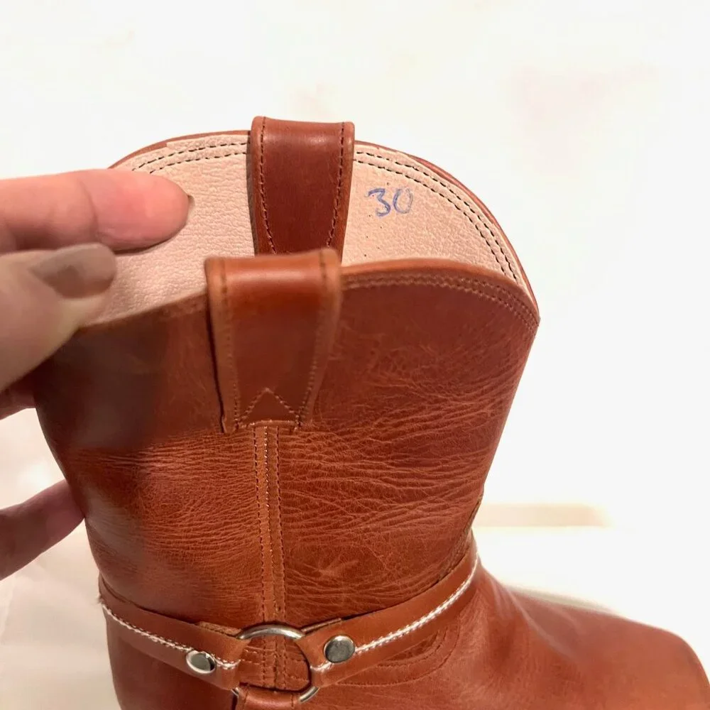Kids Tan Leather Western Boots - Classic Pull-On Style